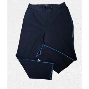Theory 100% Silk Trousers Size 6 Navy Blue With Blue Side Stripe Detail